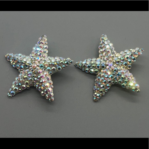 Richard Kerr vintage Starfish Aurora Borealis crystals clip on earrings - Picture 5 of 9
